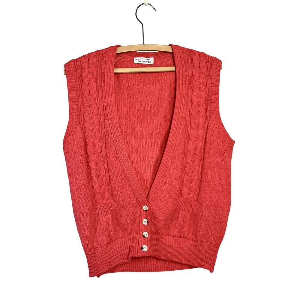 VTG 90s Talbots Cable Knit Sweater Vest Sz S Red Nautical‎ Coastal Grandmother